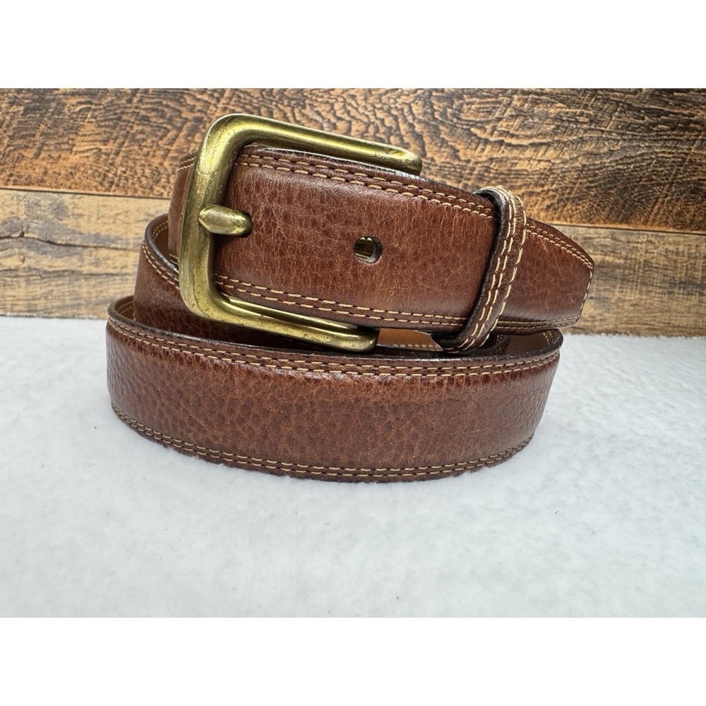 Orvis Men's Brown Leather Belt Size 42 Style # 87HX Gold Brass Buckle